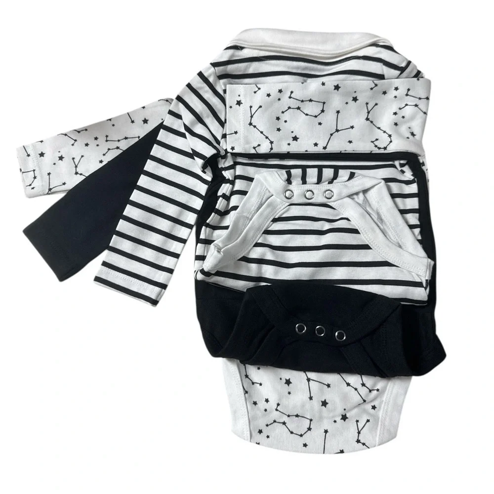 Hanes Black and White Constellation Bodysuit Set - 6-12 Mths